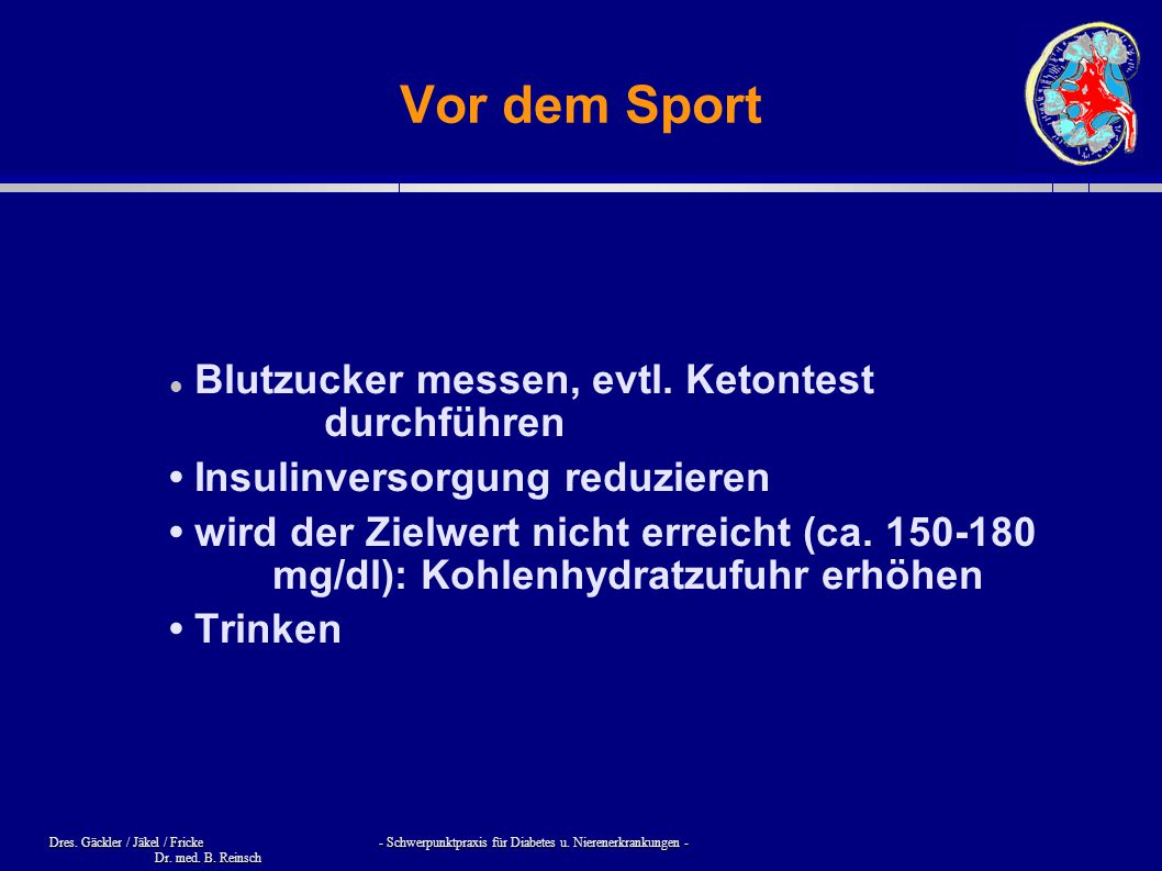 Vor dem Sport Blutzucker messen, evtl. Ketontest durchführen