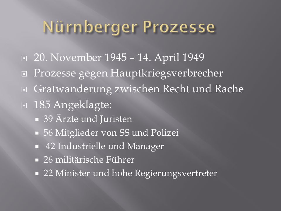 Nürnberger Prozesse 20. November 1945 – 14. April 1949