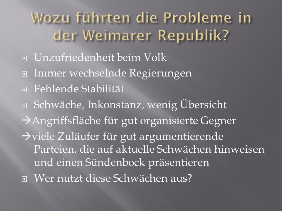 Wozu führten die Probleme in der Weimarer Republik