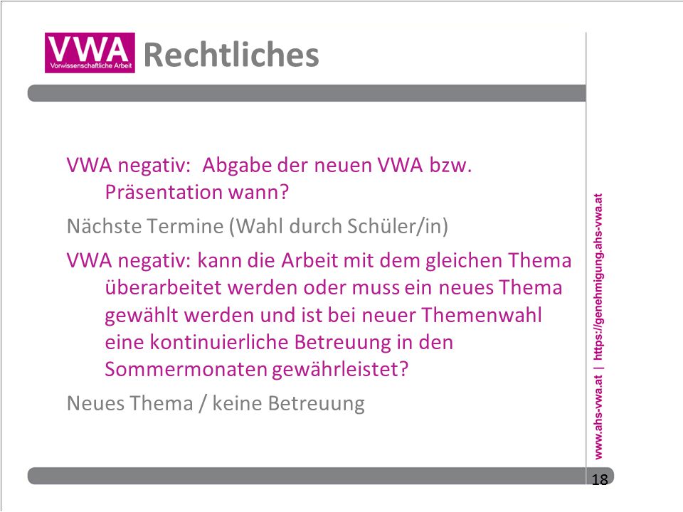 Rechtliches VWA negativ: Abgabe der neuen VWA bzw. Präsentation wann
