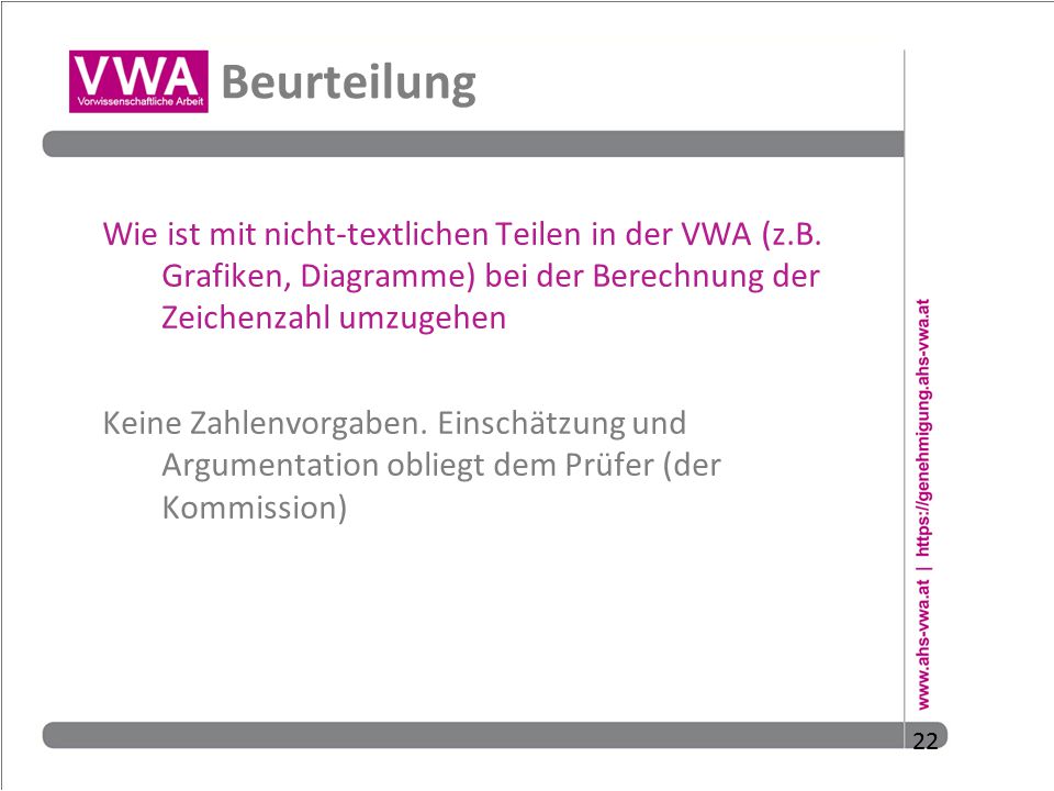 Beurteilung Wie ist mit nicht-textlichen Teilen in der VWA (z.B. Grafiken, Diagramme) bei der Berechnung der Zeichenzahl umzugehen.
