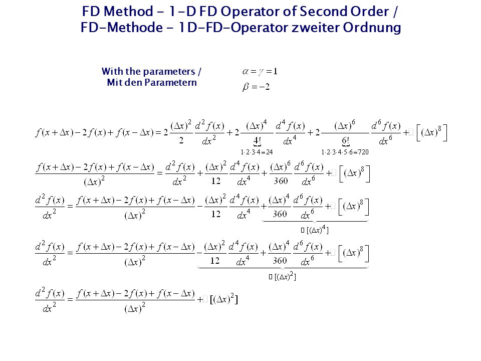 FD Method - 1-D FD Operator of Second Order / FD-Methode - 1D-FD-Operator zweiter Ordnung