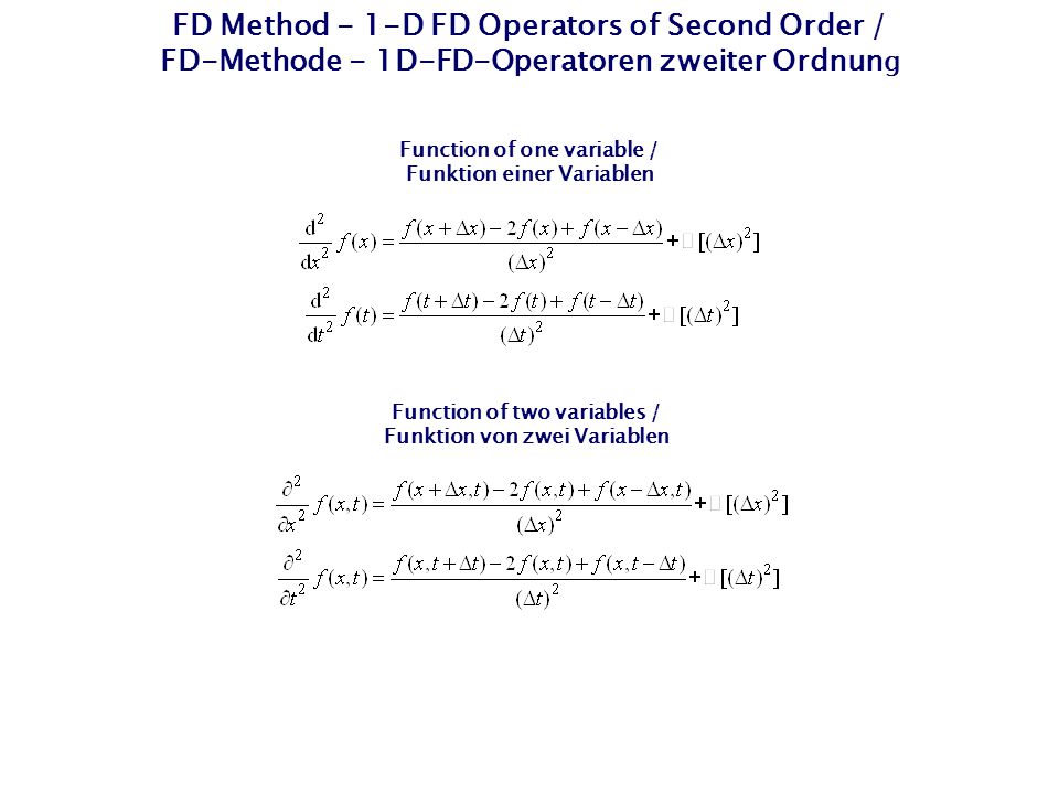 FD Method - 1-D FD Operators of Second Order / FD-Methode - 1D-FD-Operatoren zweiter Ordnung