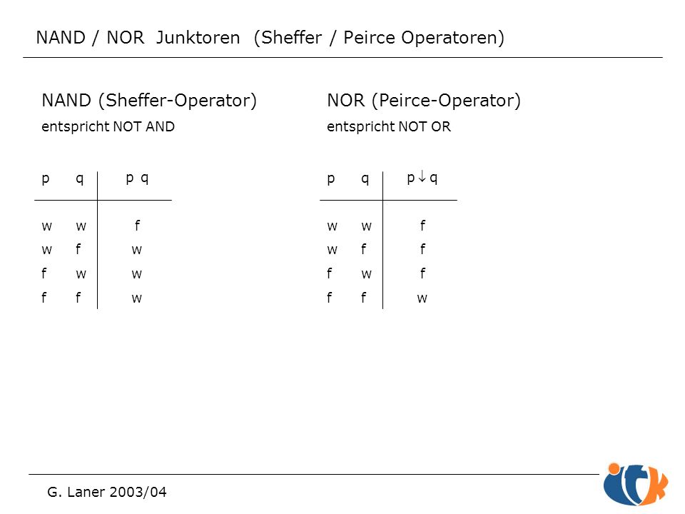 NAND / NOR Junktoren (Sheffer / Peirce Operatoren)