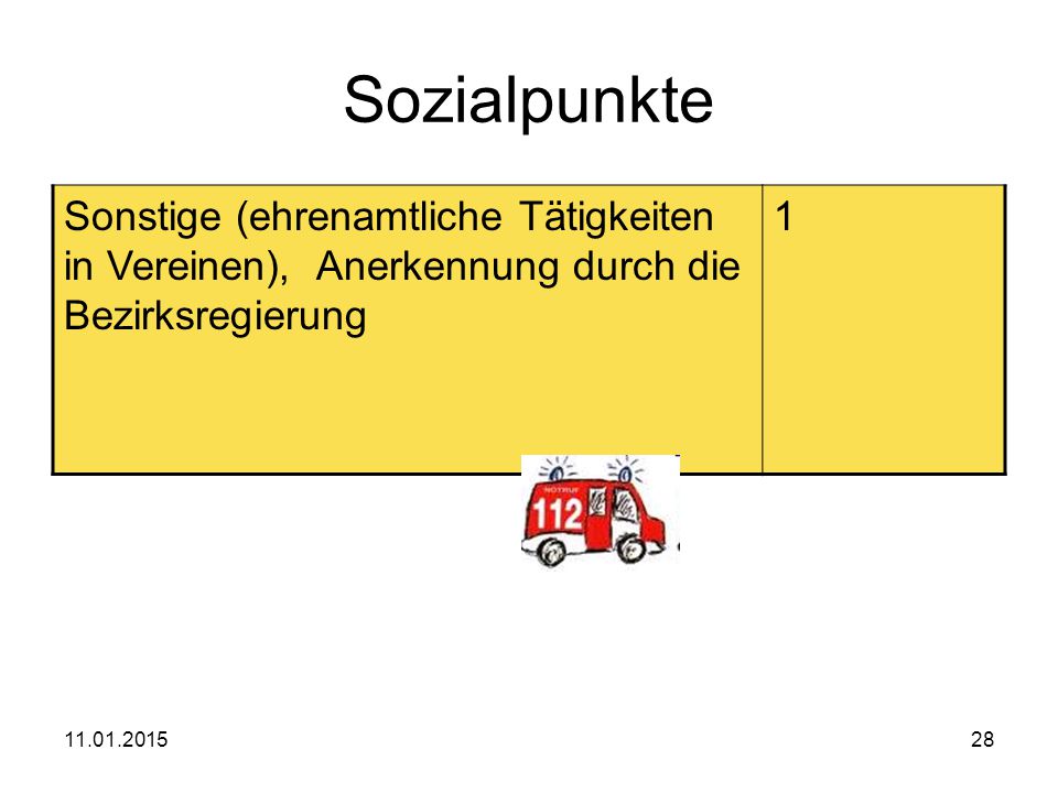Sozialpunkte Sonstige (ehrenamtliche Tätigkeiten in Vereinen), Anerkennung durch die Bezirksregierung.