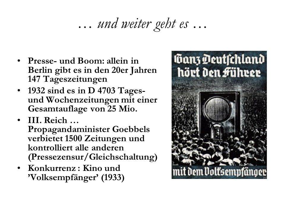 … und weiter geht es … Presse- und Boom: allein in Berlin gibt es in den 20er Jahren 147 Tageszeitungen.