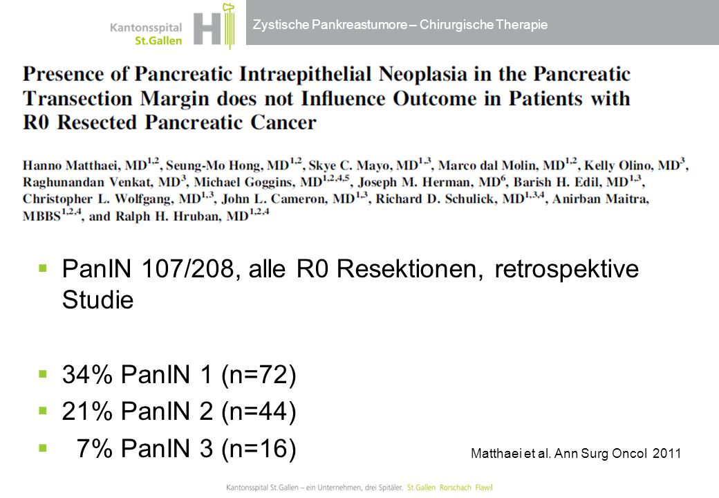 PanIN 107/208, alle R0 Resektionen, retrospektive Studie