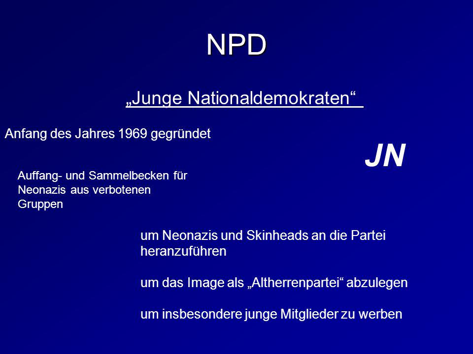 JN NPD „Junge Nationaldemokraten Anfang des Jahres 1969 gegründet