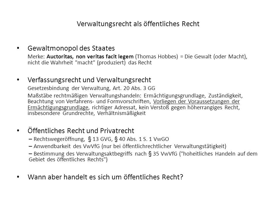 Verwaltungsrecht als öffentliches Recht