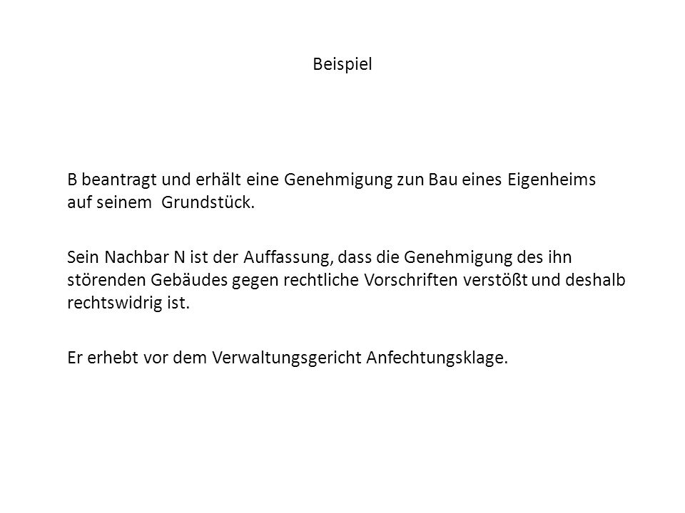 Beispiel B beantragt und erhält eine Genehmigung zun Bau eines Eigenheims auf seinem Grundstück.