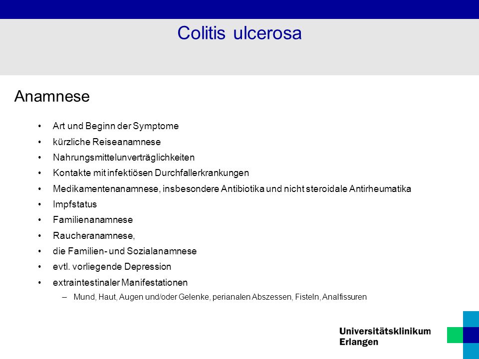 Colitis ulcerosa Anamnese Art und Beginn der Symptome