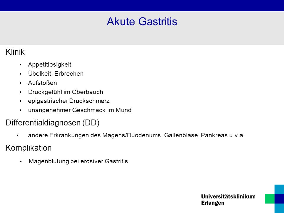 Akute Gastritis Klinik Differentialdiagnosen (DD) Komplikation