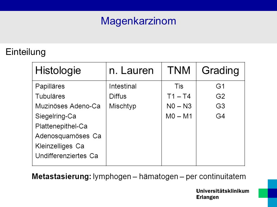 Magenkarzinom Histologie n. Lauren TNM Grading Einteilung