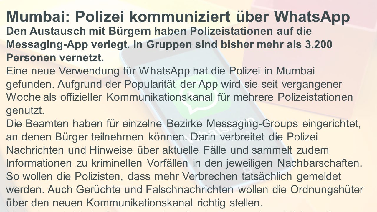 Mumbai: Polizei kommuniziert über WhatsApp