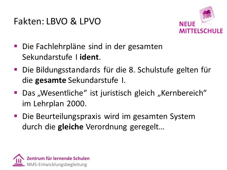 Fakten: LBVO & LPVO Die Fachlehrpläne sind in der gesamten Sekundarstufe I ident.