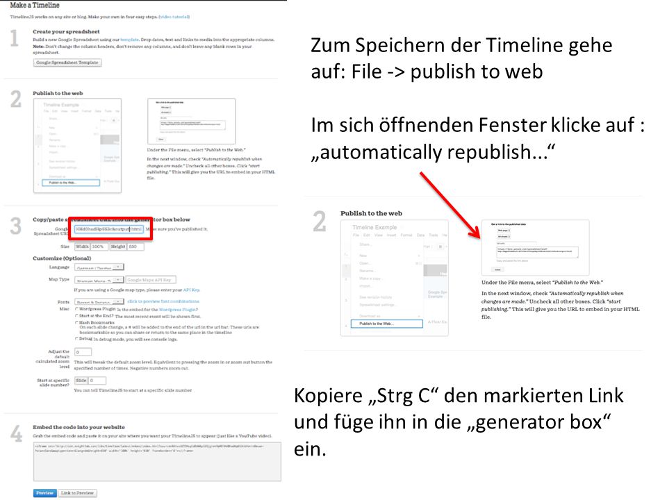 Zum Speichern der Timeline gehe auf: File -> publish to web
