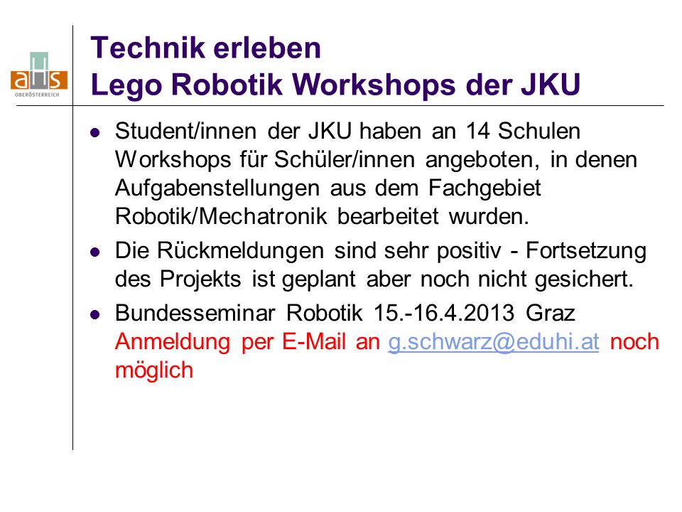 Technik erleben Lego Robotik Workshops der JKU