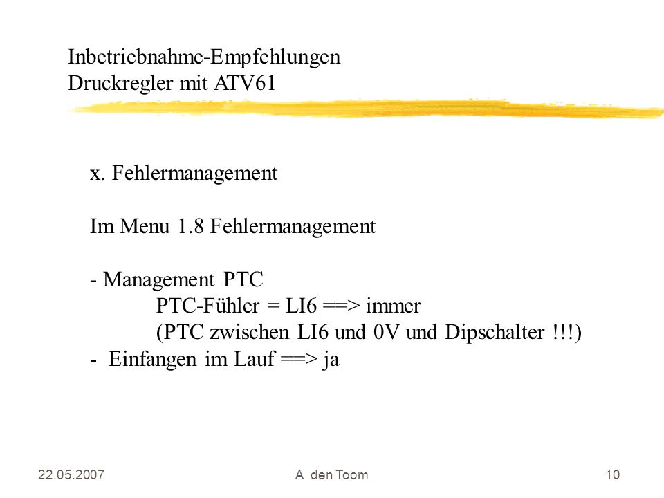 Inbetriebnahme-Empfehlungen Druckregler mit ATV61