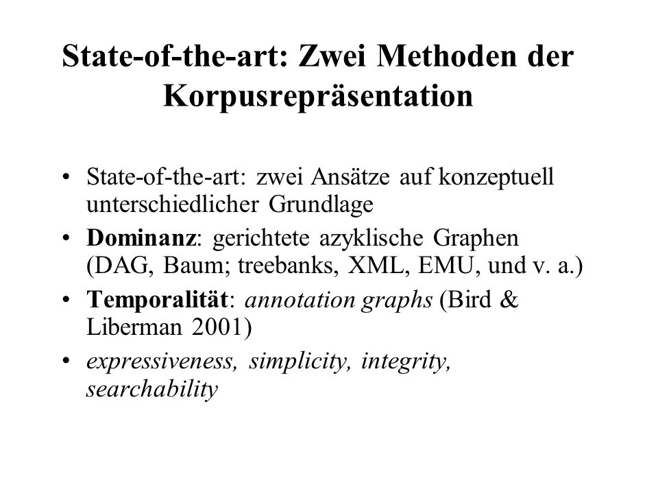State-of-the-art: Zwei Methoden der Korpusrepräsentation