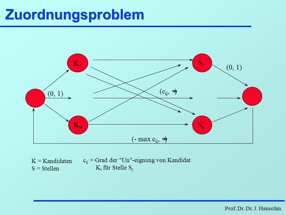 Zuordnungsproblem K1 Km S1 Sn (0, 1) (- max cij, ¥) (cij, ¥)