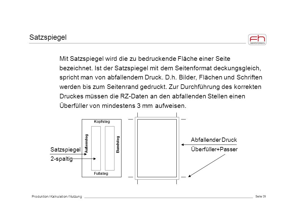 Satzspiegel Mit Satzspiegel wird die zu bedruckende Fläche einer Seite