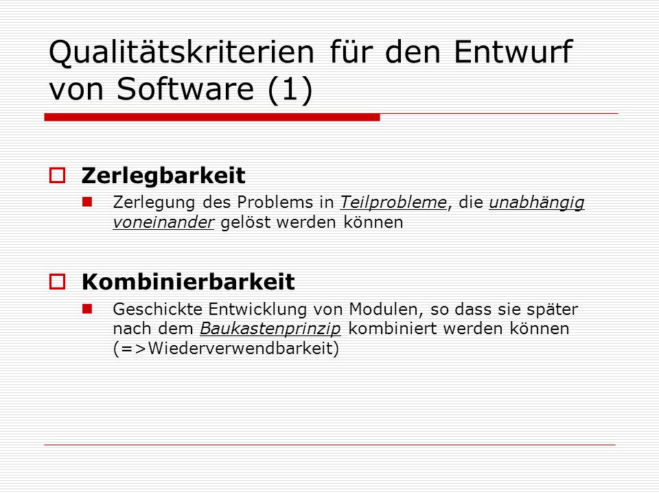 Qualitätskriterien für den Entwurf von Software (1)
