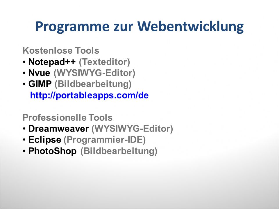 Programme zur Webentwicklung