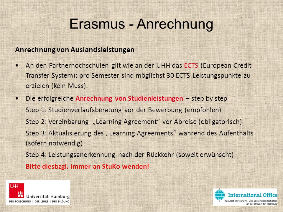 Erasmus - Anrechnung Anrechnung von Auslandsleistungen