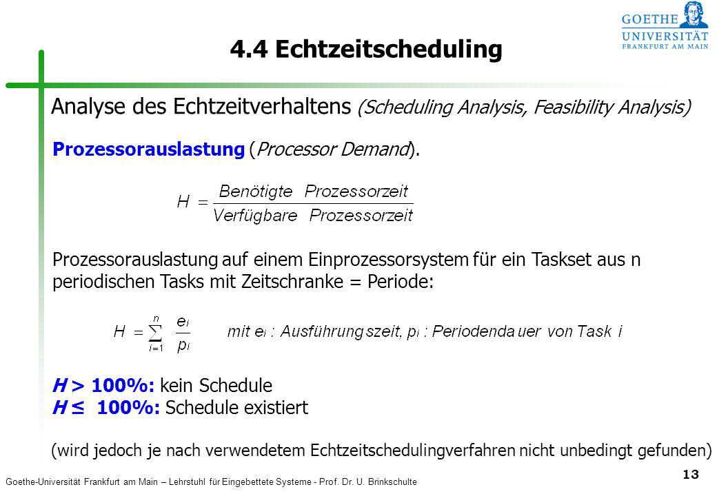 4.4 Echtzeitscheduling Analyse des Echtzeitverhaltens (Scheduling Analysis, Feasibility Analysis) Prozessorauslastung (Processor Demand).