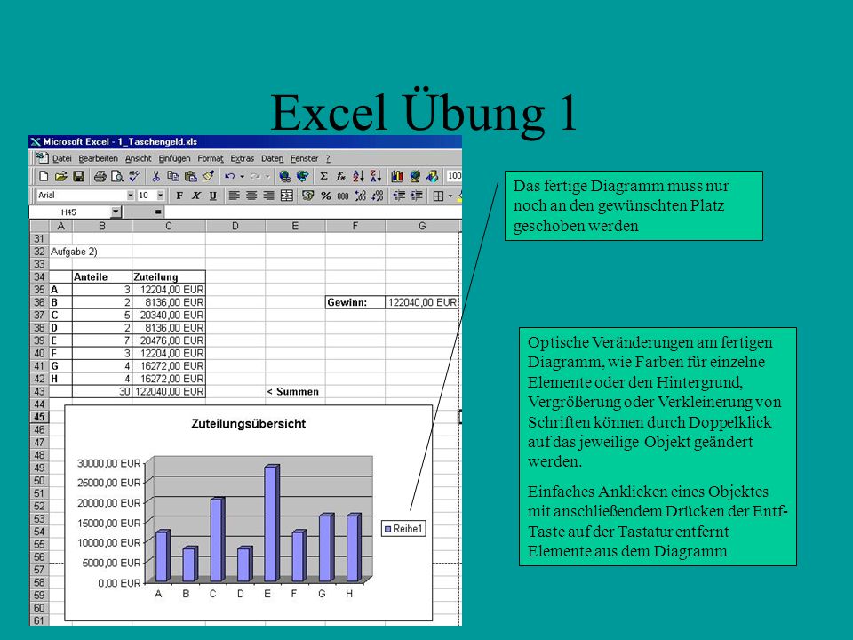Excel Übung 1 Das fertige Diagramm muss nur noch an den gewünschten Platz geschoben werden.
