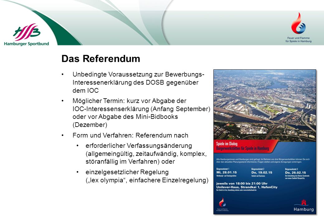 Das Referendum Unbedingte Voraussetzung zur Bewerbungs- Interessenerklärung des DOSB gegenüber dem IOC.