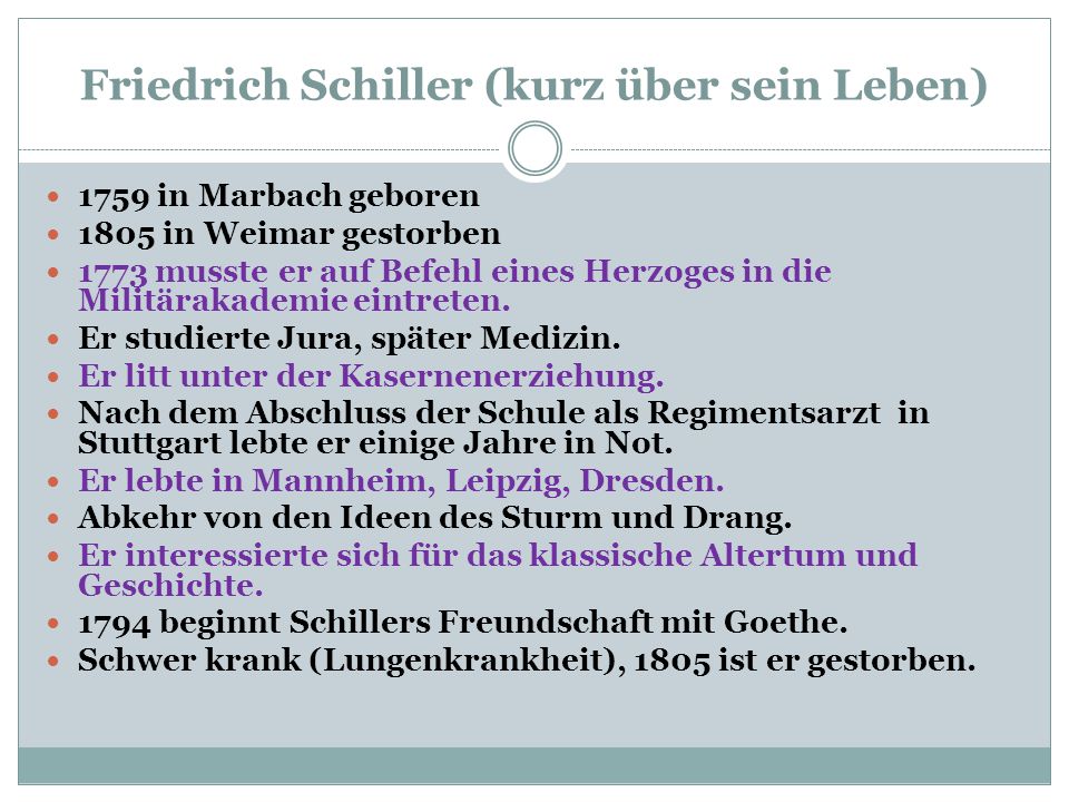 Friedrich Schiller (kurz über sein Leben)