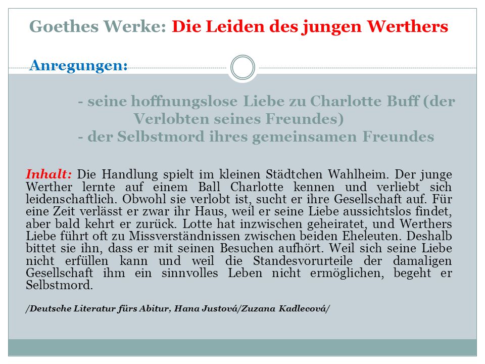 Goethes Werke: Die Leiden des jungen Werthers Anregungen:
