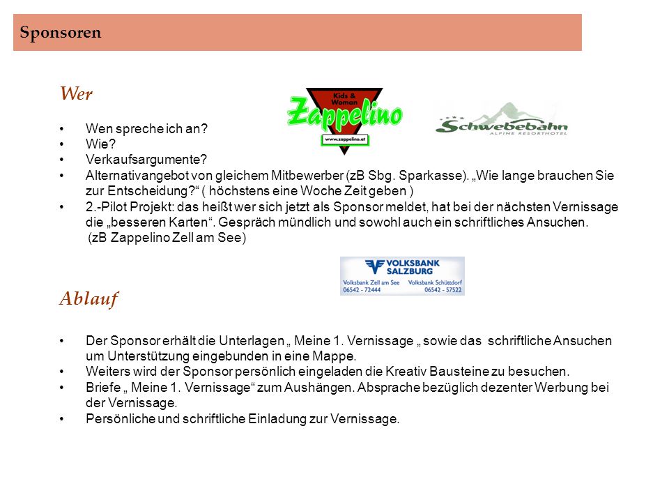 Wer Ablauf Sponsoren Wen spreche ich an Wie Verkaufsargumente
