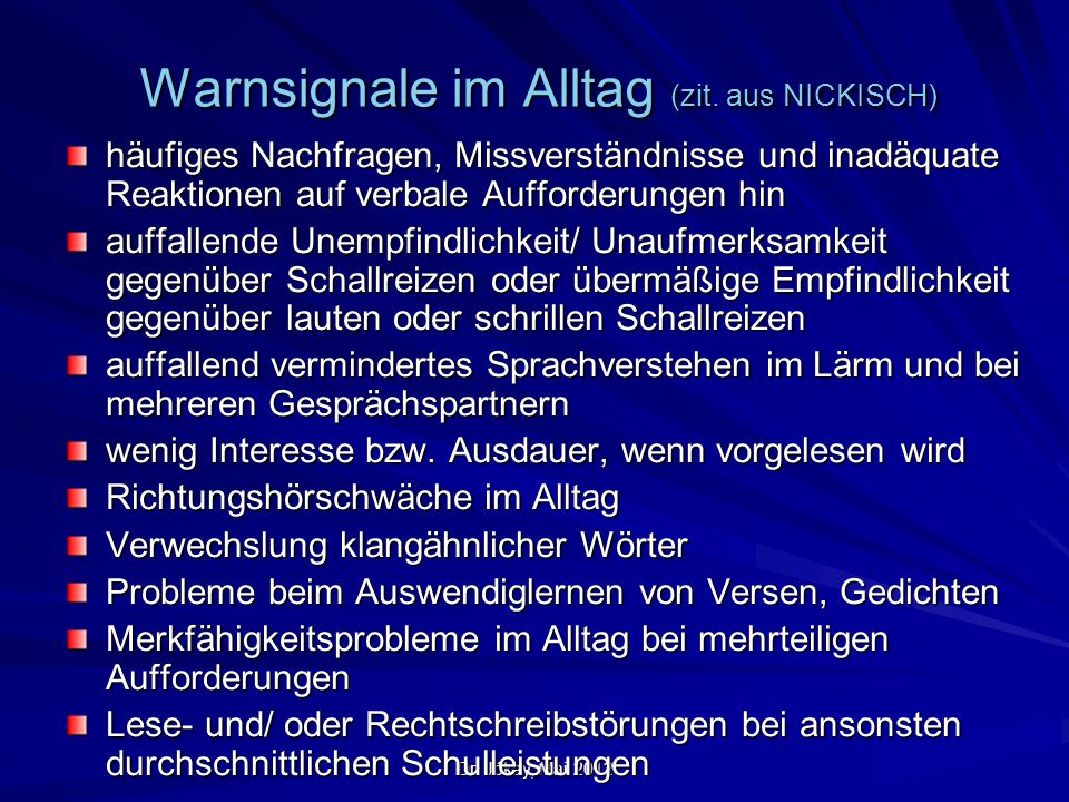 Warnsignale im Alltag (zit. aus NICKISCH)