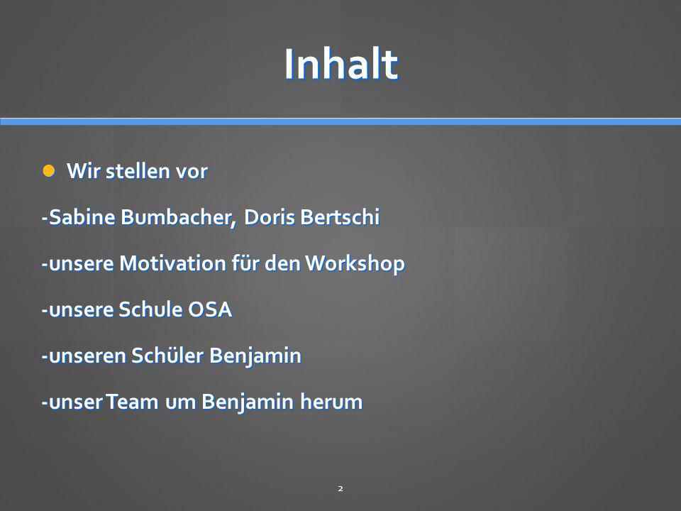 Inhalt Wir stellen vor -Sabine Bumbacher, Doris Bertschi