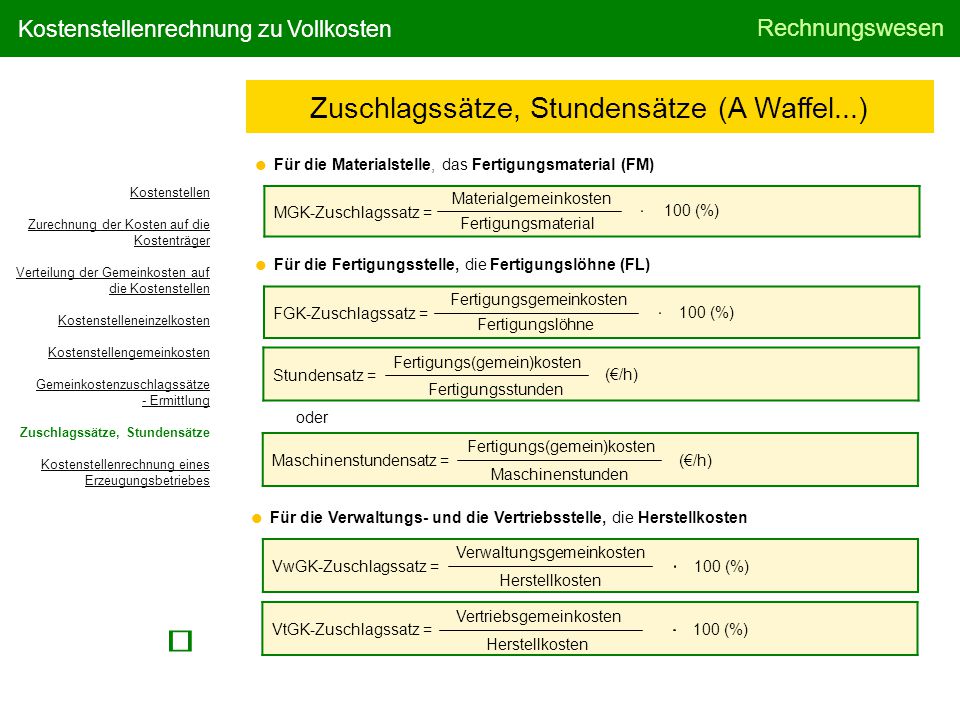 Zuschlagssätze, Stundensätze (A Waffel...)