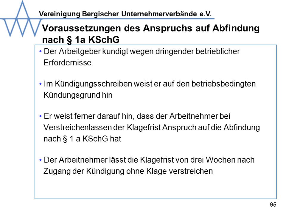 Voraussetzungen des Anspruchs auf Abfindung nach § 1a KSchG