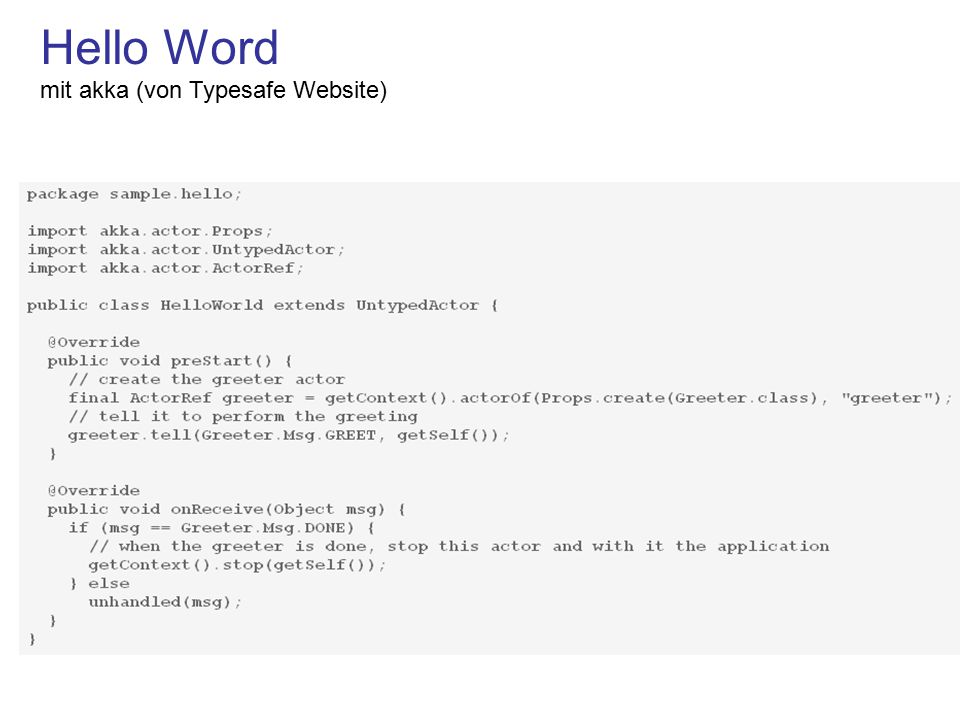 Hello Word mit akka (von Typesafe Website)