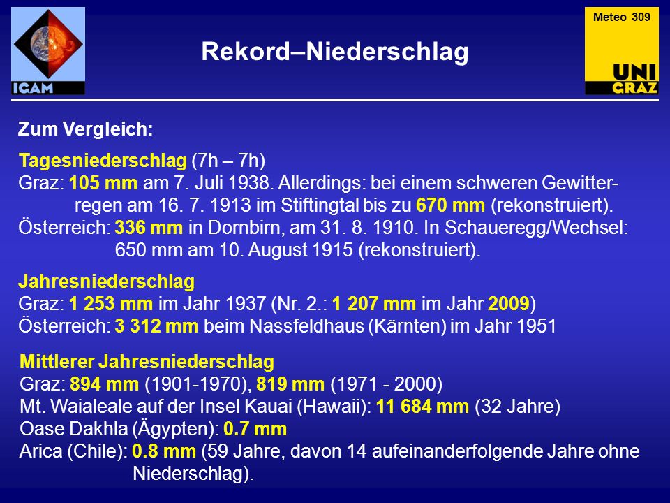 Rekord–Niederschlag Zum Vergleich: Tagesniederschlag (7h – 7h)