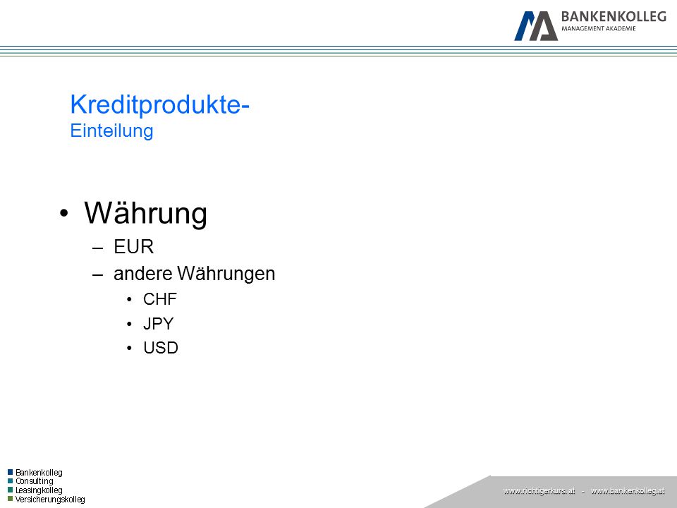 Kreditprodukte- Einteilung