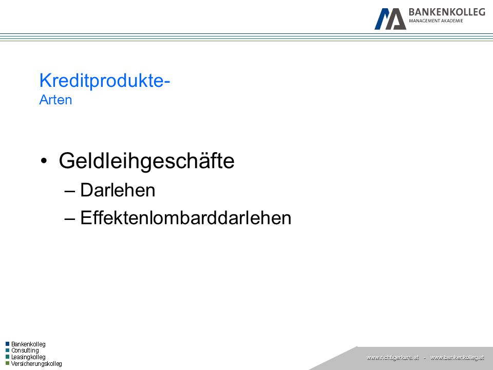 Kreditprodukte- Arten