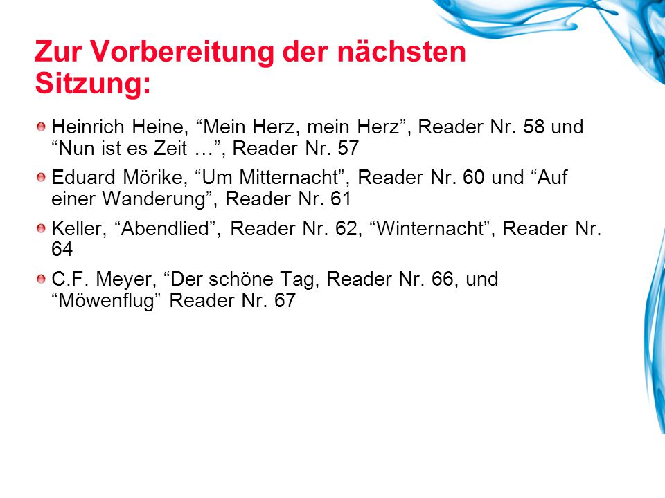 Zur Vorbereitung der nächsten Sitzung: