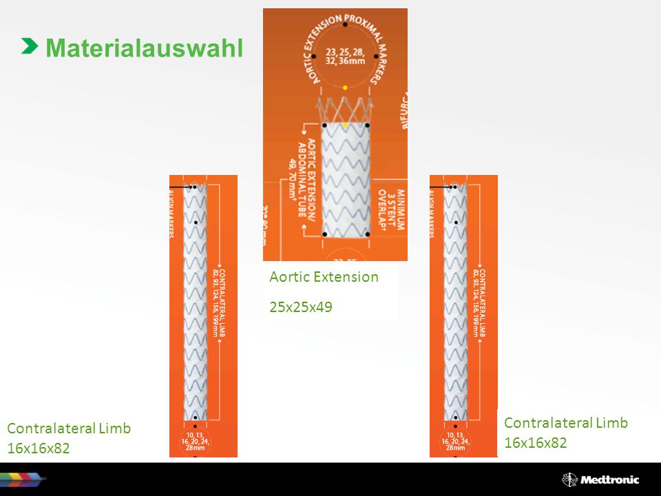Materialauswahl Aortic Extension 25x25x49 Contralateral Limb 16x16x82