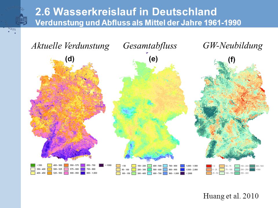2.6 Wasserkreislauf in Deutschland Verdunstung und Abfluss als Mittel der Jahre