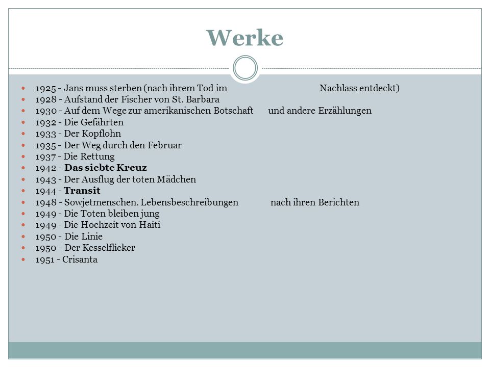 Werke Jans muss sterben (nach ihrem Tod im Nachlass entdeckt)