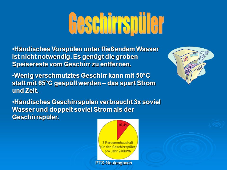 Geschirrspüler Händisches Vorspülen unter fließendem Wasser ist nicht notwendig. Es genügt die groben Speisereste vom Geschirr zu entfernen.
