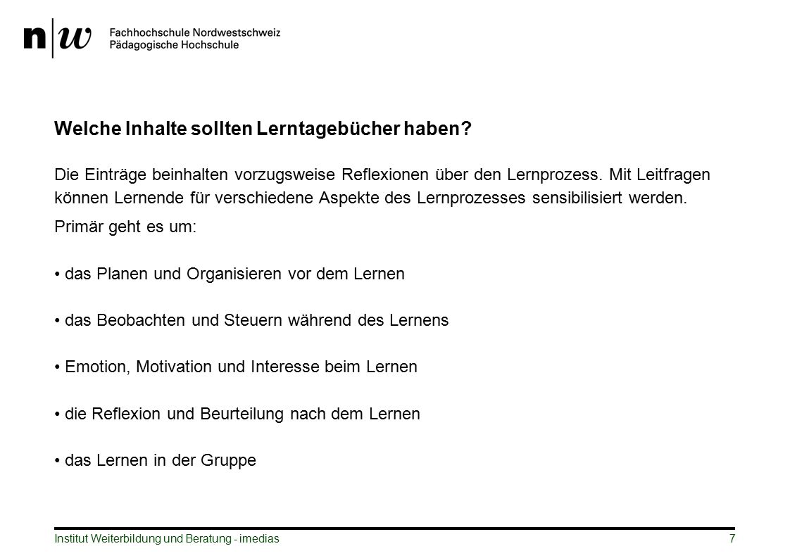 Welche Inhalte sollten Lerntagebücher haben