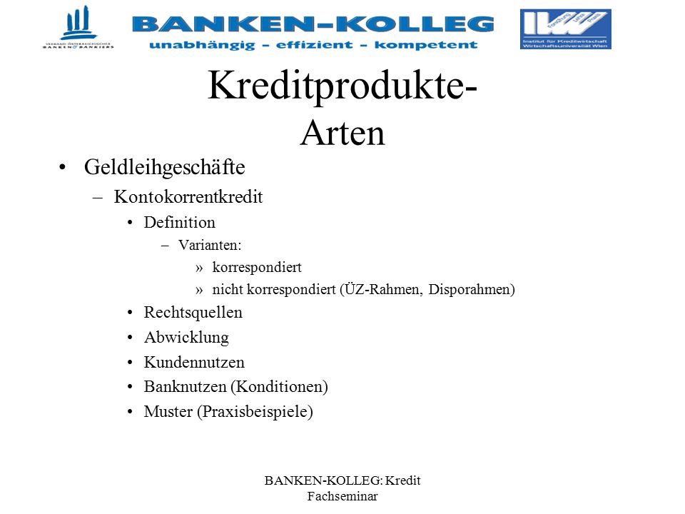 Kreditprodukte- Arten