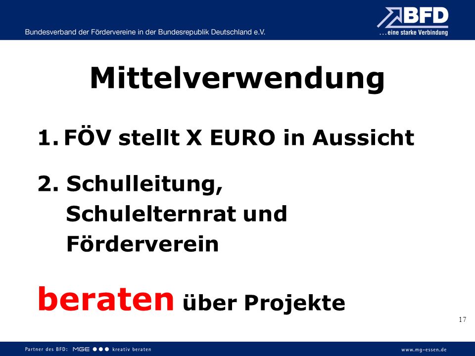 beraten über Projekte Mittelverwendung FÖV stellt X EURO in Aussicht